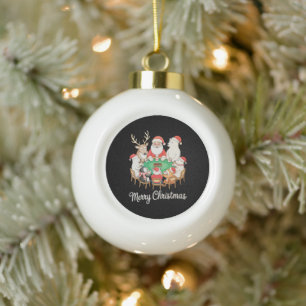 Santa spielt Poker Eisbär Pinguin Renntier Keramik Kugel-Ornament