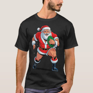 Santa spielt Rugby Lustiger Feiertag Weihnachten X T-Shirt