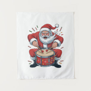 Santa spielt Schlagzeug Weihnachten Schlagzeuger X Wandteppich