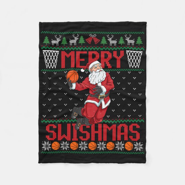 Santa spielt Sketll hässlicher Weihnachtspullover  Fleecedecke (Vorderseite)