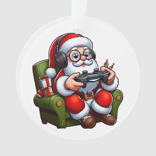 Santa spielt Videospiele Ornament (Vorderseite)