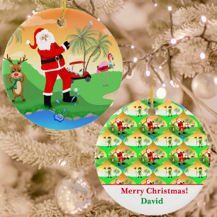 Santa spielt Wassergefahr in Florida Golf Name Keramik Ornament
