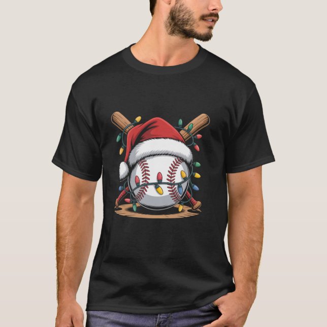Santa Sports Baseball Player Christmas Lights Spor T-Shirt (Vorderseite)