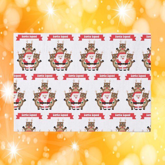 Santa Squad Christmas Funny Reindeer Seidenpapier (Tissue paper with a pattern featuring Santa & his reindeer with a banner that says Santa Squad.)