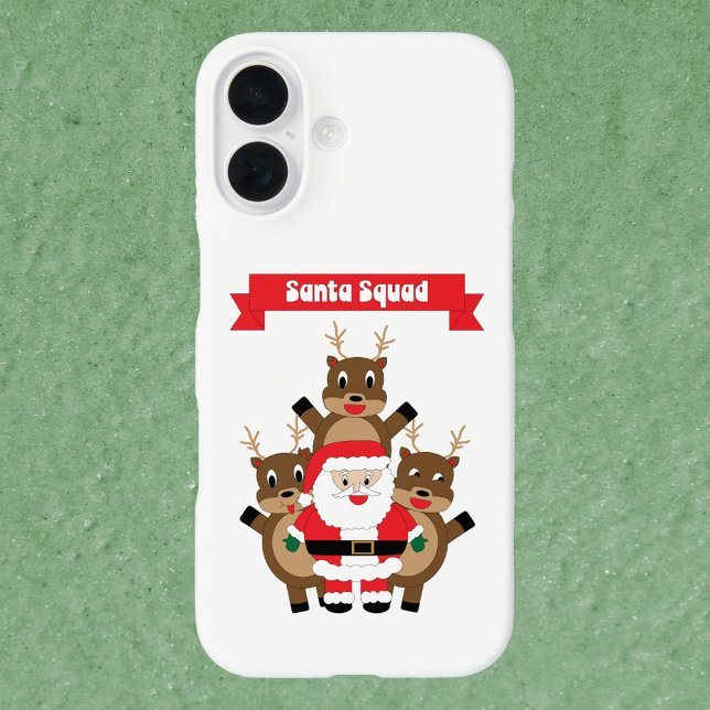 Santa Squad Christmas Reindeer Funny Case-Mate iPhone Hülle (A phone case with a graphic of Santa & reindeer with a red banner that reads Santa Squad.)