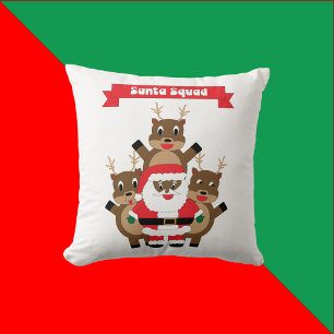 Santa Squad Funny Reindeer Black Santa Claus Kissen