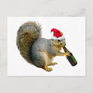 Santa Squirrel Drinking Beer Feiertagspostkarte