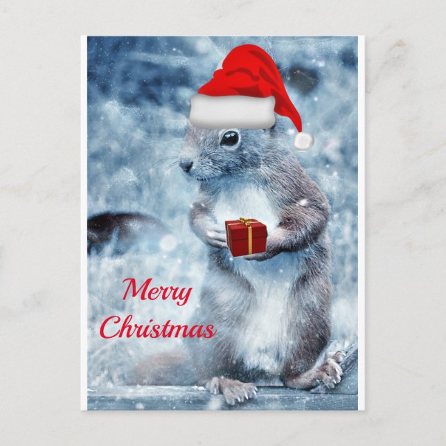 Santa Squirrel Frohe Weihnachten Postkarte (Vorderseite)