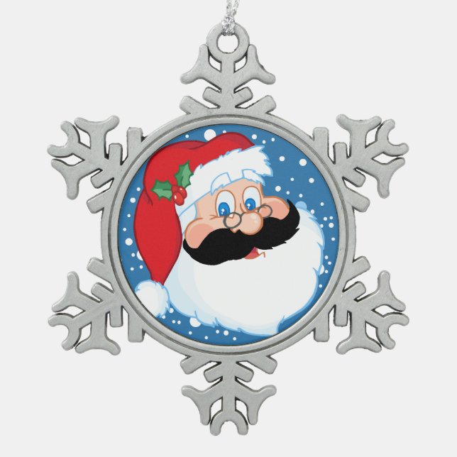 Santa Stache Schneeflocken Zinn-Ornament (Vorderseite)