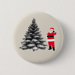 Santa standing near pine tree button