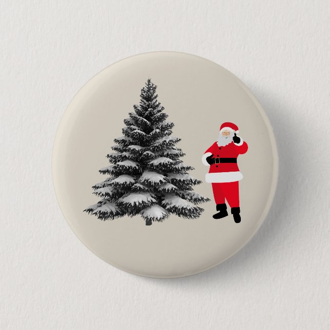 Santa standing near pine tree button (Vorderseite)