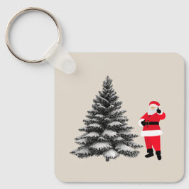 Santa standing near pine tree schlüsselanhänger