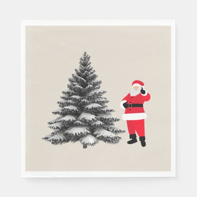 Santa standing near pine tree serviette (Vorderseite)