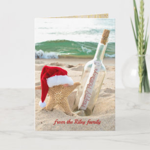 Santa Starfish mit Urlaubsbotschaft in Flasche Karte