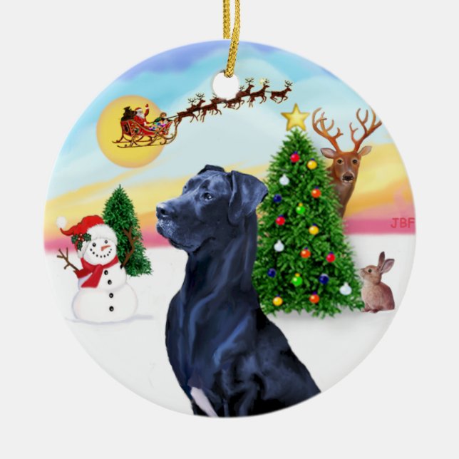 Santa startet - Blue Great Dane (natürliche Ohren) Keramik Ornament (Vorne)