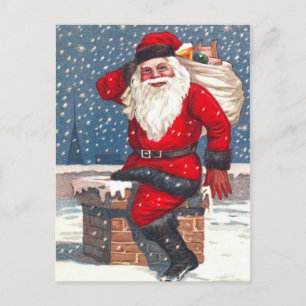 Santa steigt durch den Schornstein hinab Feiertagspostkarte