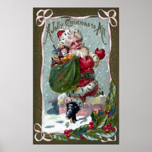 Santa Stepping in Chimney Poster