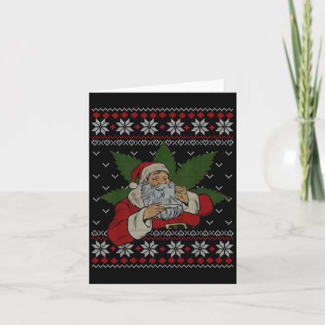 Santa Stoner Rauchen Weed Spaß Ugly Weihnachten Karte (Vorderseite)