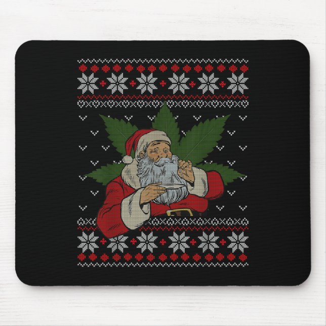 Santa Stoner Rauchen Weed Spaß Ugly Weihnachten Mousepad (Vorne)