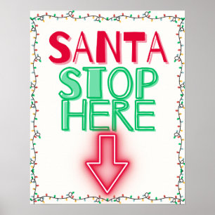 SANTA STOP HIER Weihnachtswall Art Decor Poster