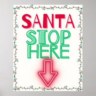 SANTA STOP HIER Weihnachtswall Art Decor Poster