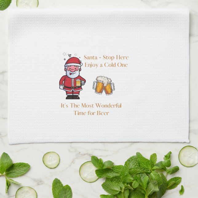 "Santa - Stopp Hier Genießen Sie einen kalten auf  Geschirrtuch (Gefaltet)
