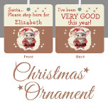 Santa Stopp hier Name niedliche Maus braun Ornament Aus Metall<br><div class="desc">Machen Sie Ihren Urlaubswunsch mit diesem bezaubernden personalisierten Weihnachtsschmuck ganz klar! Die Vorderseite lautet: "Santa, bitte hier anhalten für [Name]" in spielerischer Schrift, perfekt für kleine, die auf Weihnachten hoffen. Dreh es um und du wirst sehen, "Ich war dieses Jahr sehr gut" — eine süße Erinnerung guten Verhaltens. Eine niedliche...</div>