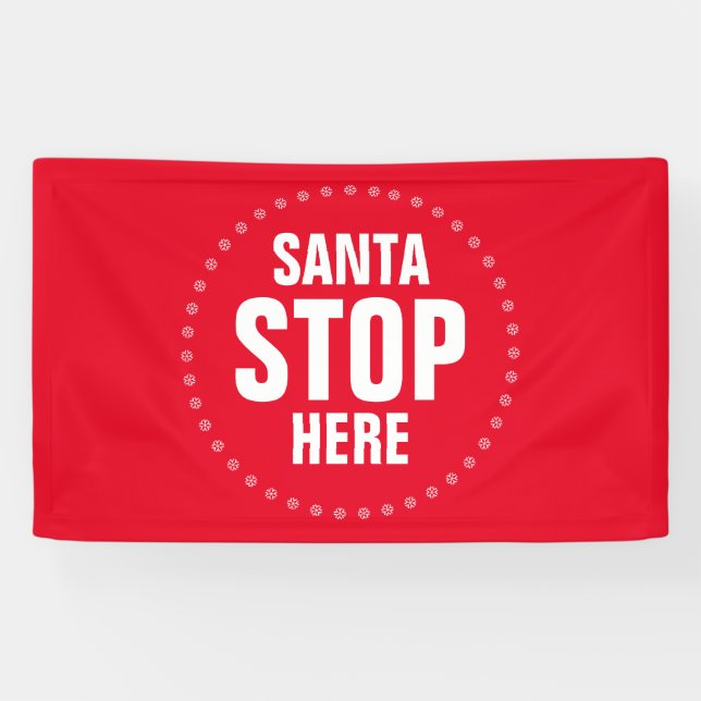 Santa Stopp Hier rot-weiß niedlich lustig Banner (Horizontal)