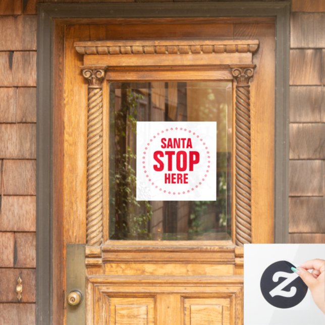 Santa Stopp Hier rot-weiß niedlich lustig Fensteraufkleber (Haustür)