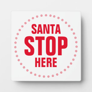 Santa Stopp Hier rot-weiß niedlich lustig Fotoplatte
