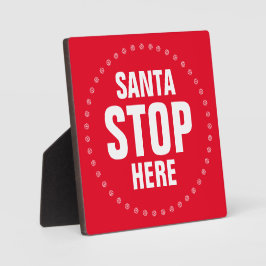 Santa Stopp Hier rot-weiß niedlich lustig Fotoplatte
