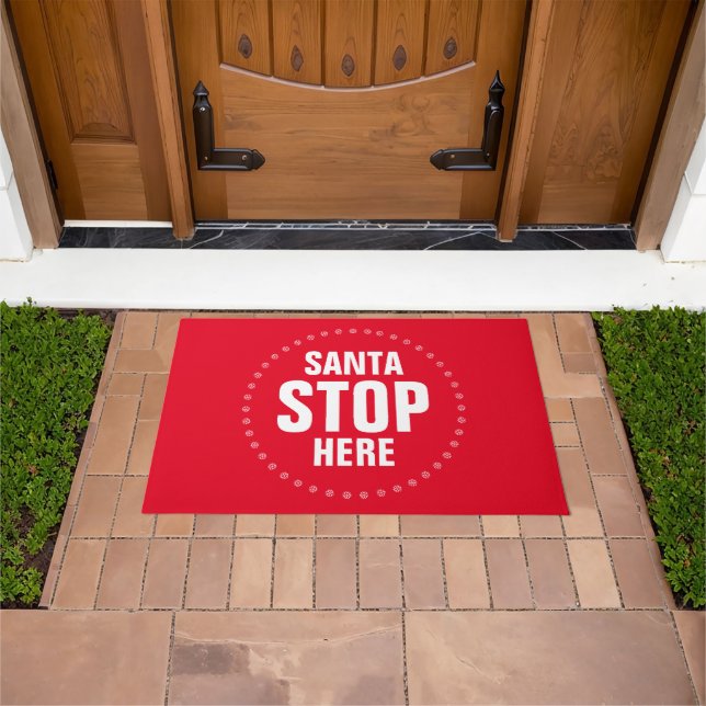 Santa Stopp Hier rot-weiß niedlich lustig Fußmatte (Außenbereich)