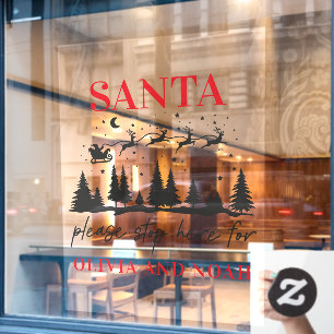 Santa stoppt hier personalisiertes modernes Weihna Fensteraufkleber