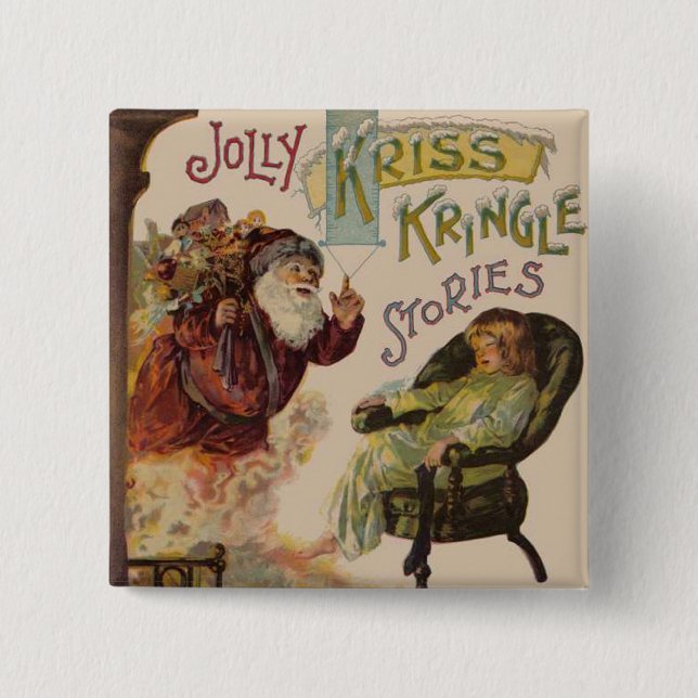 Santa Stories Kris Kringle Vintage Kunst Button (Vorderseite)