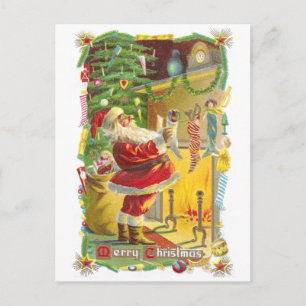Santa, Strümpfe und Sterne Vintage-Weihnachten Feiertagspostkarte