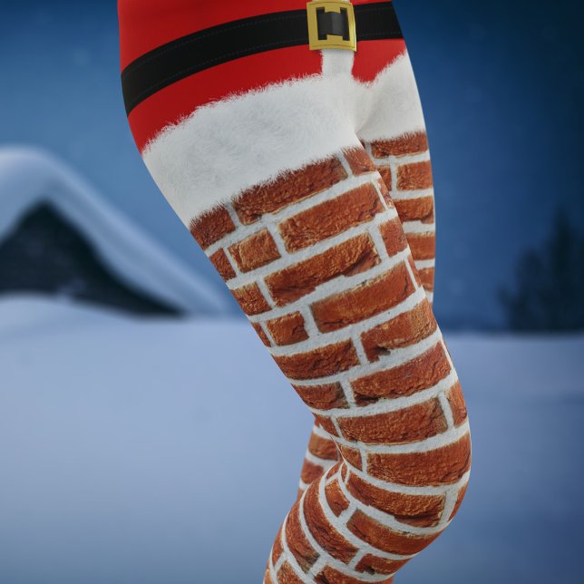 Santa Stuck im Chimney Funny Christmas Festival Leggings (Need a funny costume for your Santa Party? Here's a pair of Santa in the Chimney Leggings!)