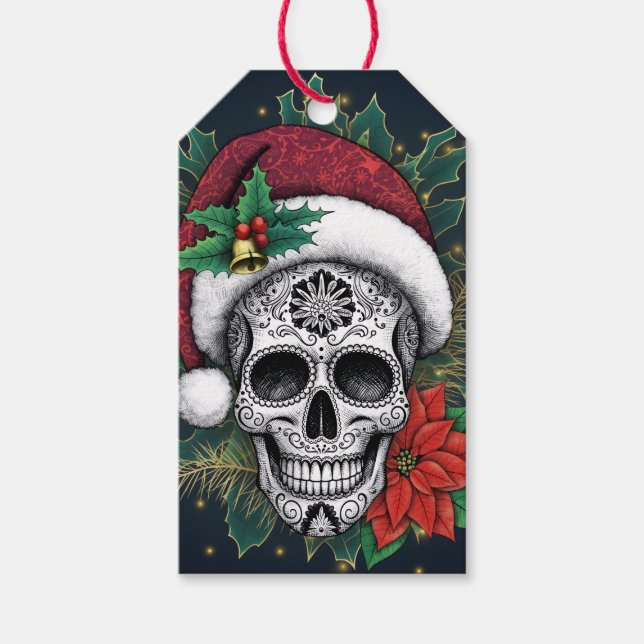 Santa Sugar Skull Geschenkanhänger (Vorderseite)