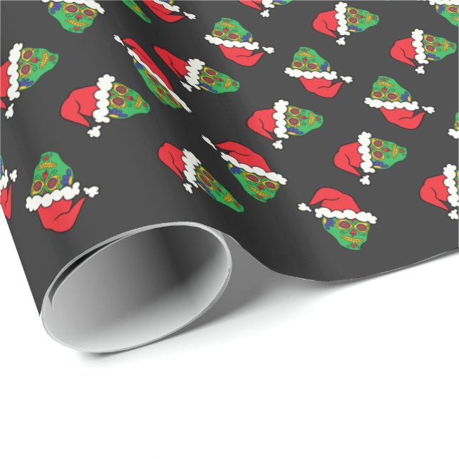 Santa Sugar Skull Geschenkpapier (Rolleneckpunkt)