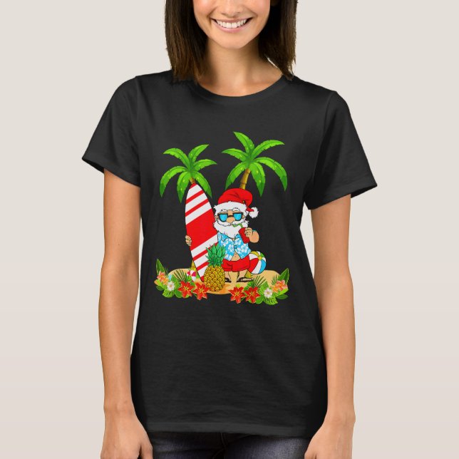 Santa Summer Surfing Christmas In July Beach Vacat T-Shirt (Vorderseite)