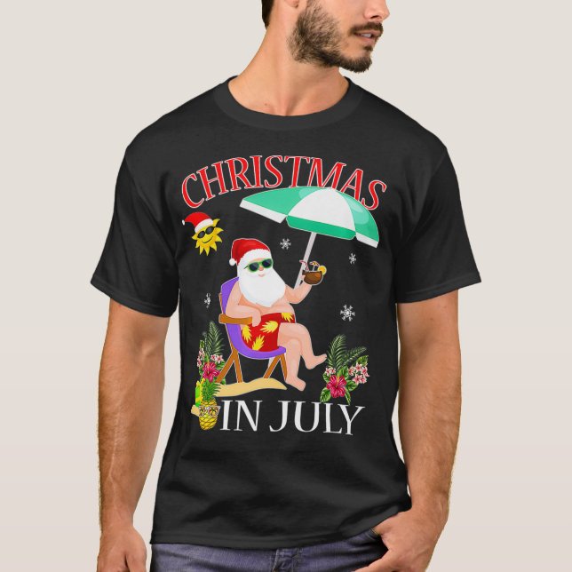 Santa Summer Swimsuit Sonniges Weihnachten im Juli T-Shirt (Vorderseite)