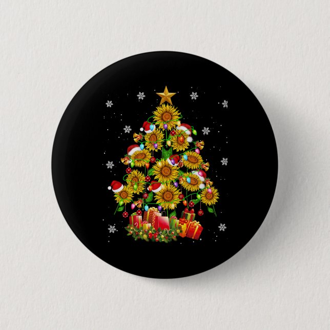 Santa Sunflower Christmas Tree Xmas Lights Santa S Button (Vorderseite)