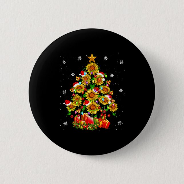 Santa Sunflower Christmas Tree Xmas Lights Santa S Button (Vorderseite)
