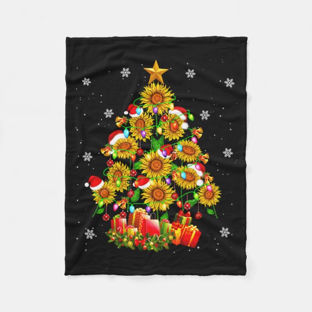 Santa Sunflower Christmas Tree Xmas Lights Santa S Fleecedecke (Vorderseite)