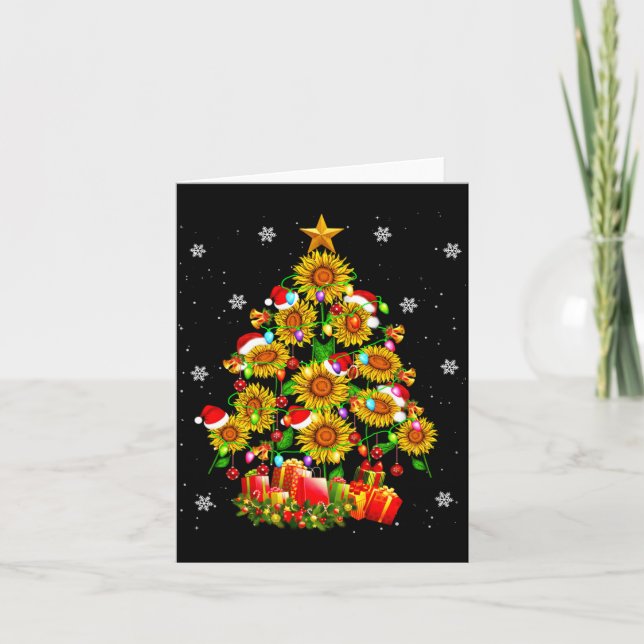 Santa Sunflower Christmas Tree Xmas Lights Santa S Karte (Vorderseite)