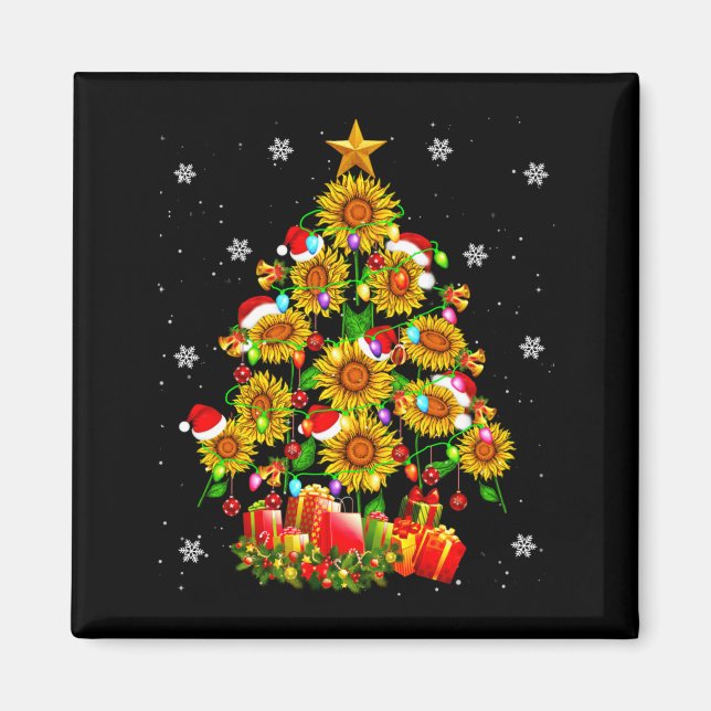 Santa Sunflower Christmas Tree Xmas Lights Santa S Magnet (Vorne)