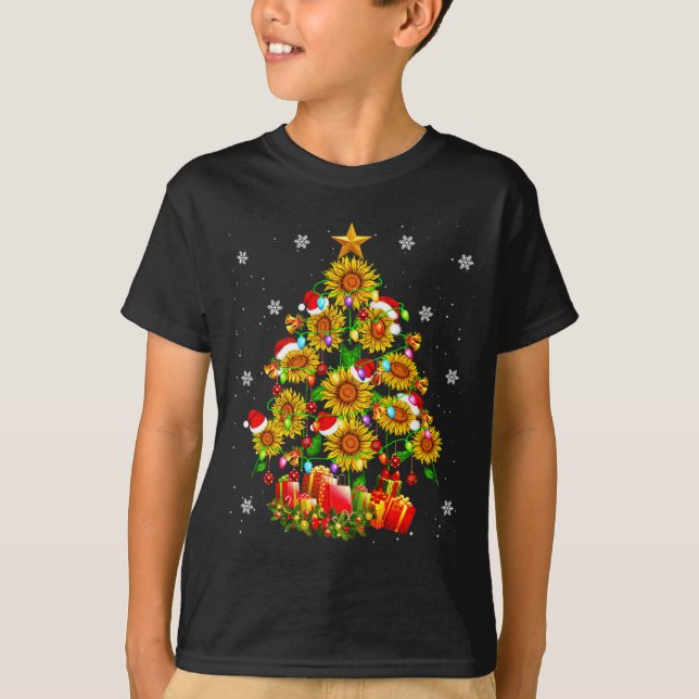 Santa Sunflower Christmas Tree Xmas Lights Santa S T-Shirt (Vorderseite)