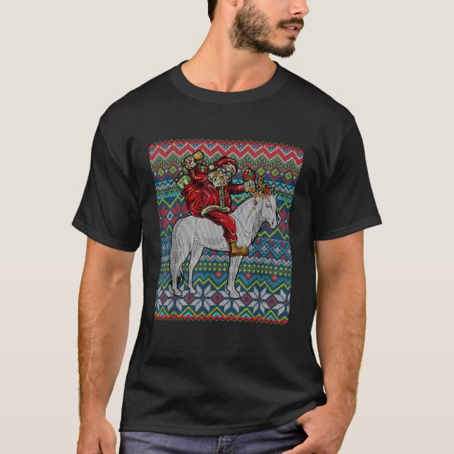 Santa Sunglasses Riding Reindeer Horse Xmas Costum T-Shirt (Vorderseite)
