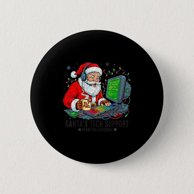 Santa Support Tech s Rebooting Humor Button (Vorderseite)