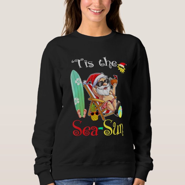 Santa Surf Flamingo Float Das Meer-Sonne Christma Sweatshirt (Vorderseite)