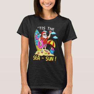 Santa Surf Flamingo Float Das Meer Sonne Christma T-Shirt